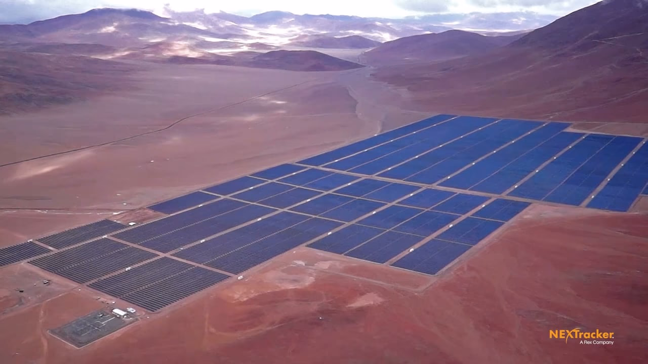 Aerial of a desert solar farm on NX trackers