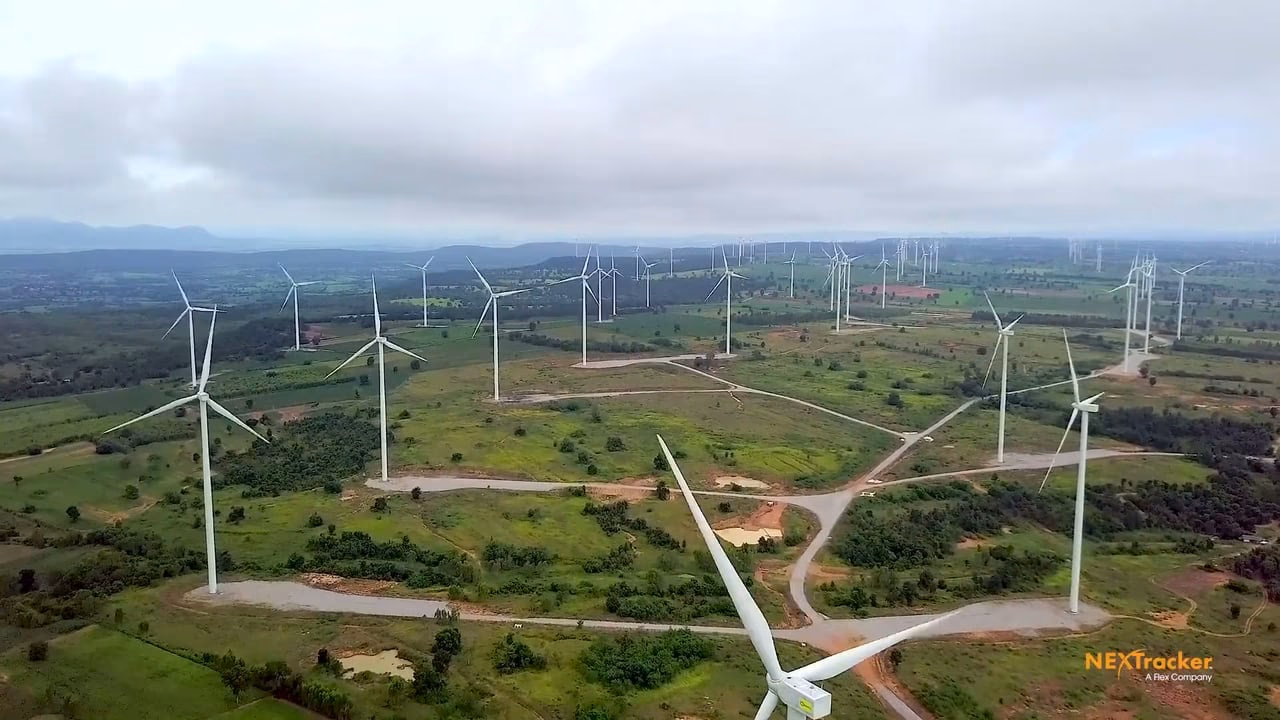 Aerial of a wind farm from the NX Drive film